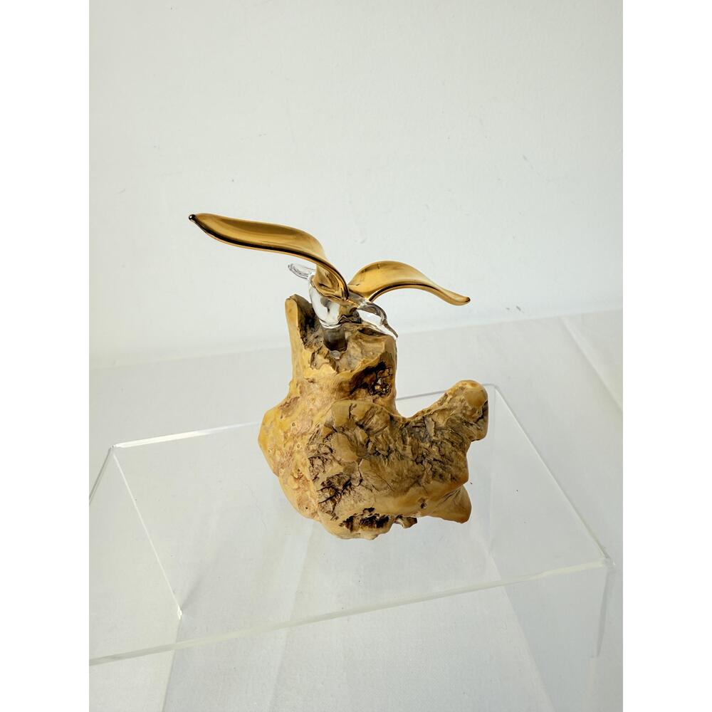 J Silvernail MCM Seagull Glass 24K Gold Driftwood Art Sculpture Bird Figure